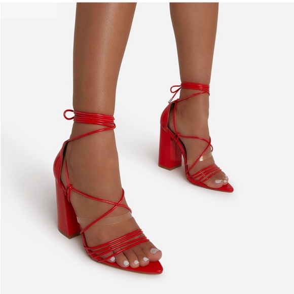 Red patent lace up heels - Picture 2 of 11